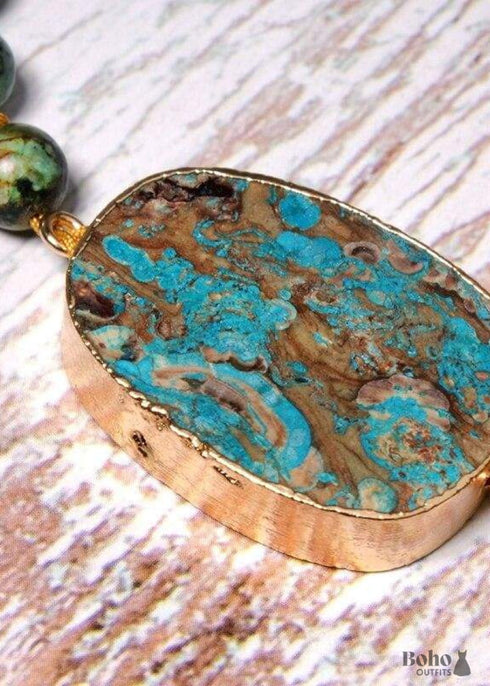 Boho Necklace, Blue Turquoise Breads